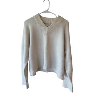 Abercrombie & Fitch Long Sleeve V-Neck Pullover Sweater Cream Women's Size M